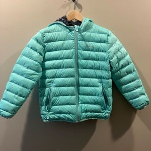 Eddie Bauer Size M 10/12 Kids Girls Down Puffer Jacket Floral Hooded Full Zip